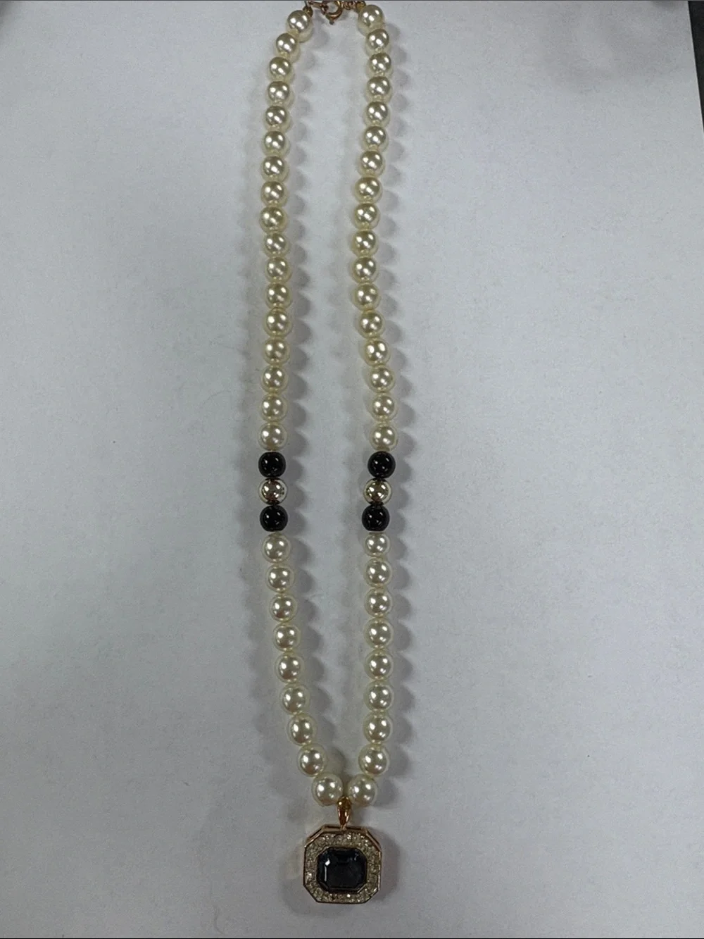 Ivory Pearl Necklace with Black Stone Pendant - Timeless Women's Jewelry